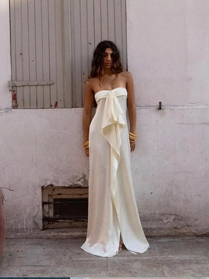Women’s Elegant Satin Evening Gown – Sleeveless Backless Maxi Dress with Solid Color Design for Parties, Weddings, Formal Events and Summer Occasions