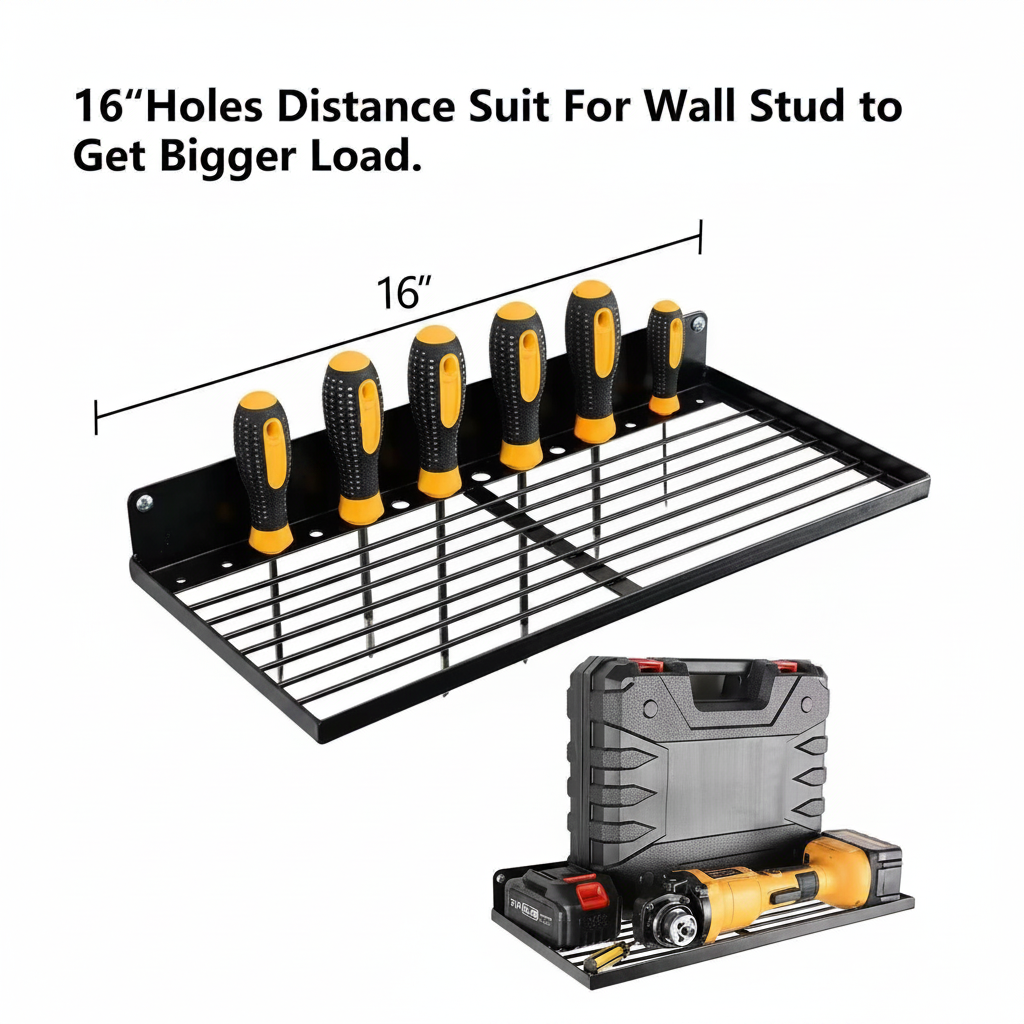 Wall-Mounted Power Tool Rack – Metal Electric Drill Storage Shelf for Garage, Workshop and Organized Tool Storage