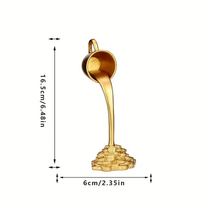 Floating Liquid Gold Mug Sculpture – Creative Spilling Coffee Cup Illusion Ornament for Kitchen, Desktop, Living Room and Home Decor