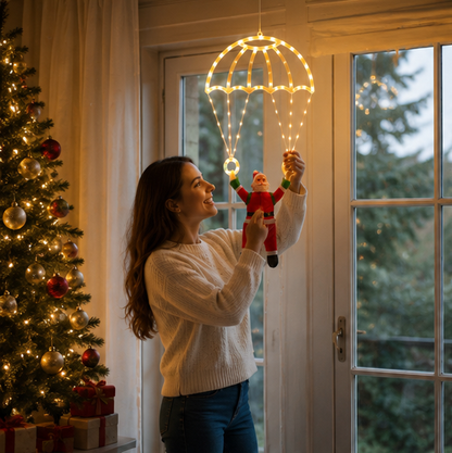 Santa Parachute Window Lights – Christmas LED Hanging Decoration with Lantern String for Festive Indoor Displays