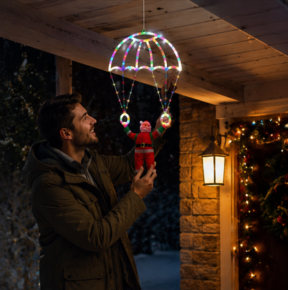 Santa Parachute Window Lights – Christmas LED Hanging Decoration with Lantern String for Festive Indoor Displays