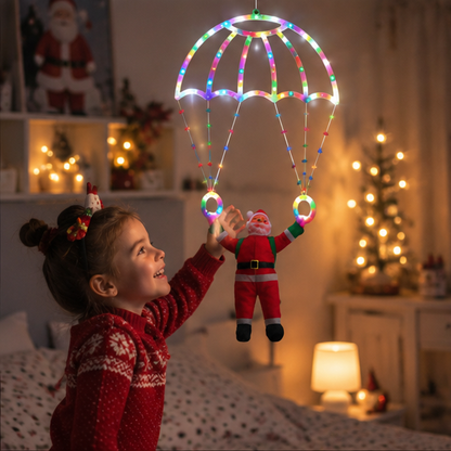 Santa Parachute Window Lights – Christmas LED Hanging Decoration with Lantern String for Festive Indoor Displays
