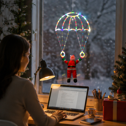 Santa Parachute Window Lights – Christmas LED Hanging Decoration with Lantern String for Festive Indoor Displays