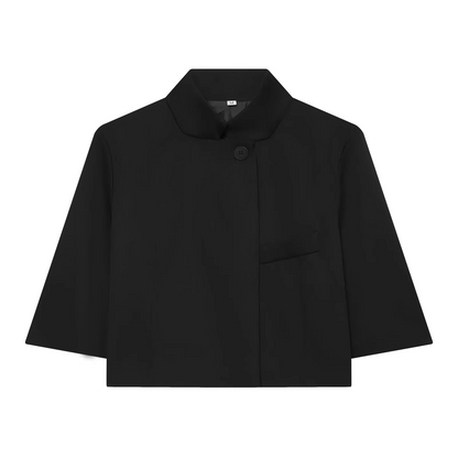 Women’s Cropped Blazer – Chic High-Neck Short-Sleeve Jacket with Button Detail for Spring, Summer, Office Wear and Casual Outfits