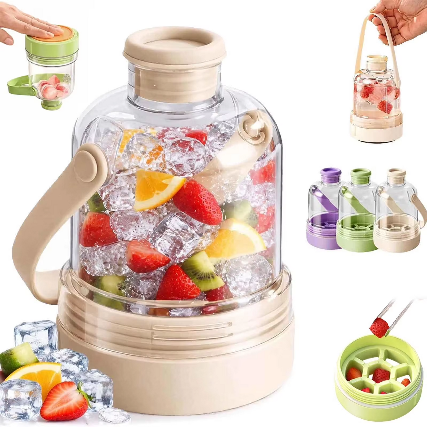 Ice Maker Water Bottle – 2-in-1 Portable Water Bottle with Built-in Silicone Ice Cube Tray, Easy Press Ice Release for Cold Drinks, Gym, Travel and Outdoor Use
