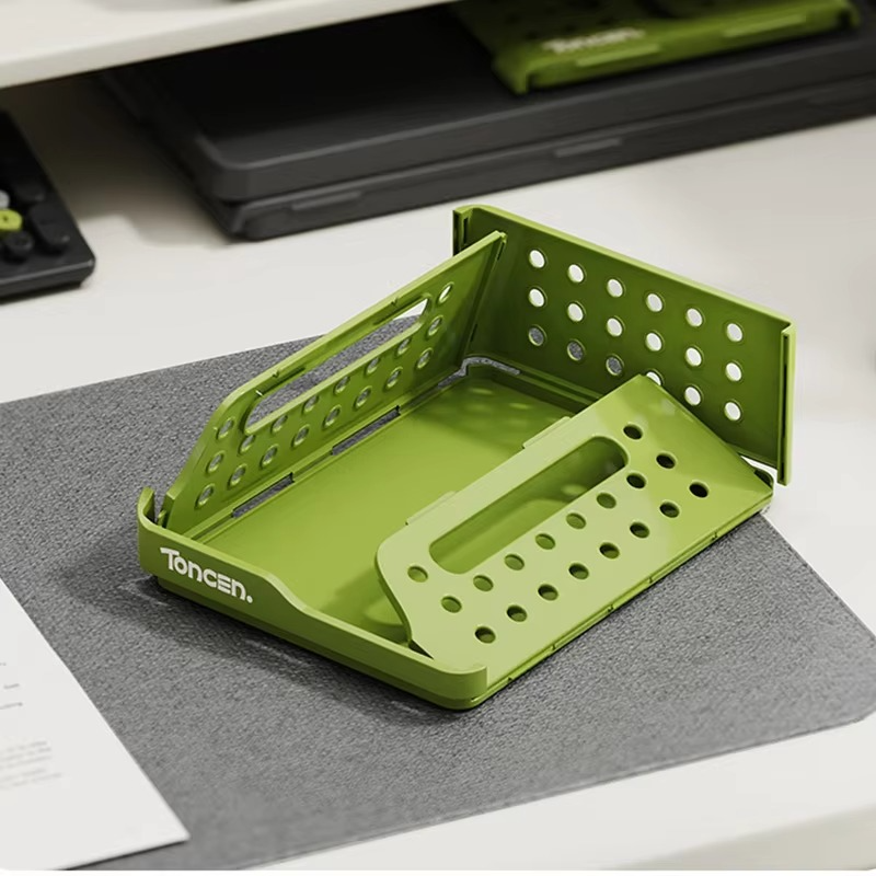 Stackable Office Desk Organizer – 3-Tier Storage Box with 2 Large and 2 Small Compartments for Documents, Stationery and Desktop Organization