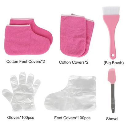 Paraffin Wax Spa Kit – Hand and Foot Moisturizing Set with Cotton Gloves, Wax Brush, Plastic Film Wrap and Spa Accessories