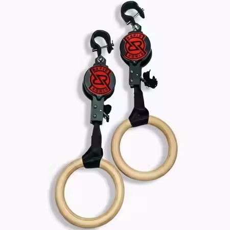 Adjustable Wooden Gymnastics Rings – Birch Wood Fitness Rings with Heavy-Duty Straps for Pull-Ups, Calisthenics, CrossFit and Home Gym Training