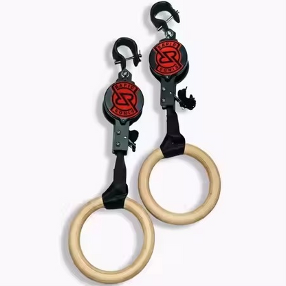 Adjustable Wooden Gymnastics Rings – Birch Wood Fitness Rings with Heavy-Duty Straps for Pull-Ups, Calisthenics, CrossFit and Home Gym Training