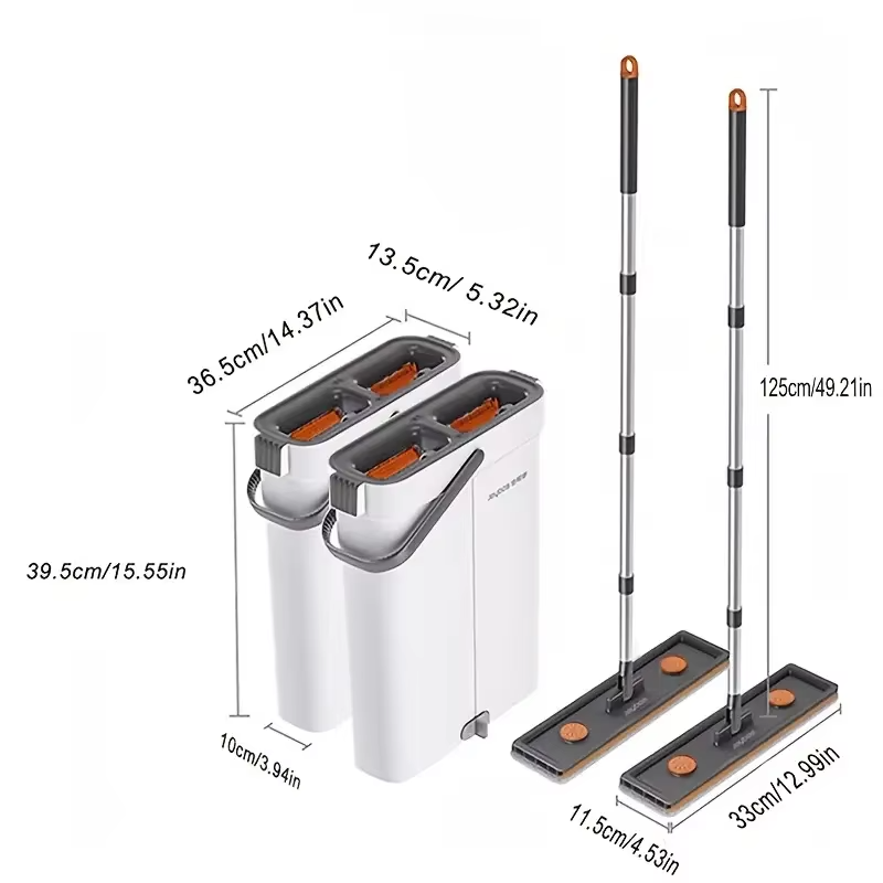 Spin Flat Mop and Bucket Set – 33cm Hands-Free Floor Cleaning System with Wet and Dry Separation for Hardwood, Tile, Bathroom and Home Cleaning