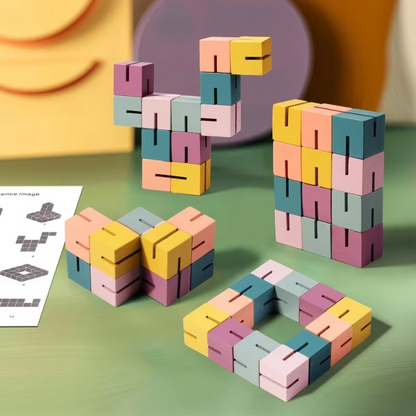 Wooden Twisty Blocks Puzzle – Montessori Sensory Toy for Color Recognition, Finger Dexterity, Creative Thinking and Early Learning Play