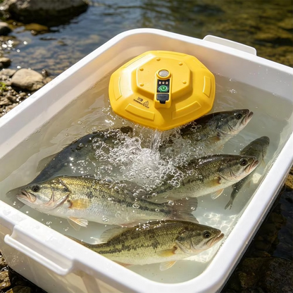 Portable Fishing Aerator Pump – Quiet Smart Oxygenator with 14-Hour Battery Life for Live Fish Buckets, Bait Containers and Outdoor Fishing