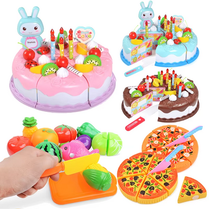 Kids Pretend Kitchen Food Set – Simulated Cutting Play Food Toys for Object Recognition, Role Play, Early Learning and Birthday Gifts