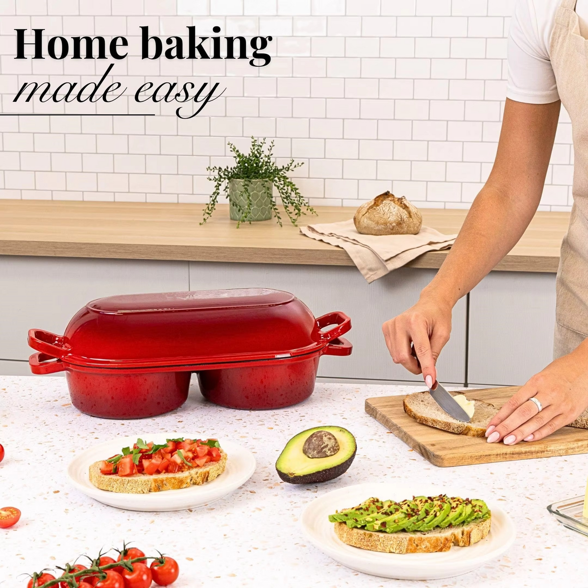 Enameled Cast Iron Bread Oven – 16.5cm Double Round Dutch Oven with Non-Stick Surface for Sourdough, Artisan Loaves and Home Baking