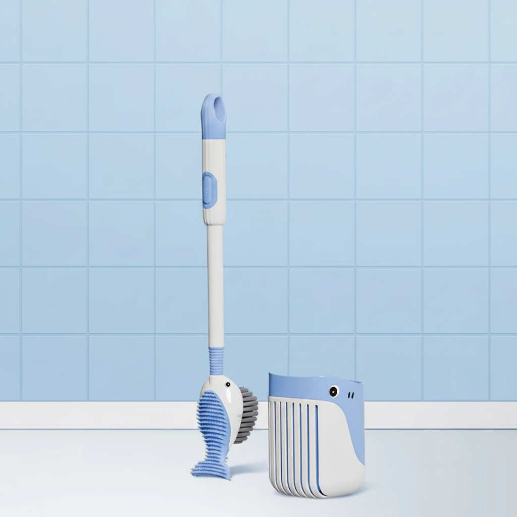 Whale-Shaped Toilet Brush – 360° Cleaning Brush with Silicone Head, Hanging Hole & Wall-Mounted Design for Easy Bathroom Cleaning