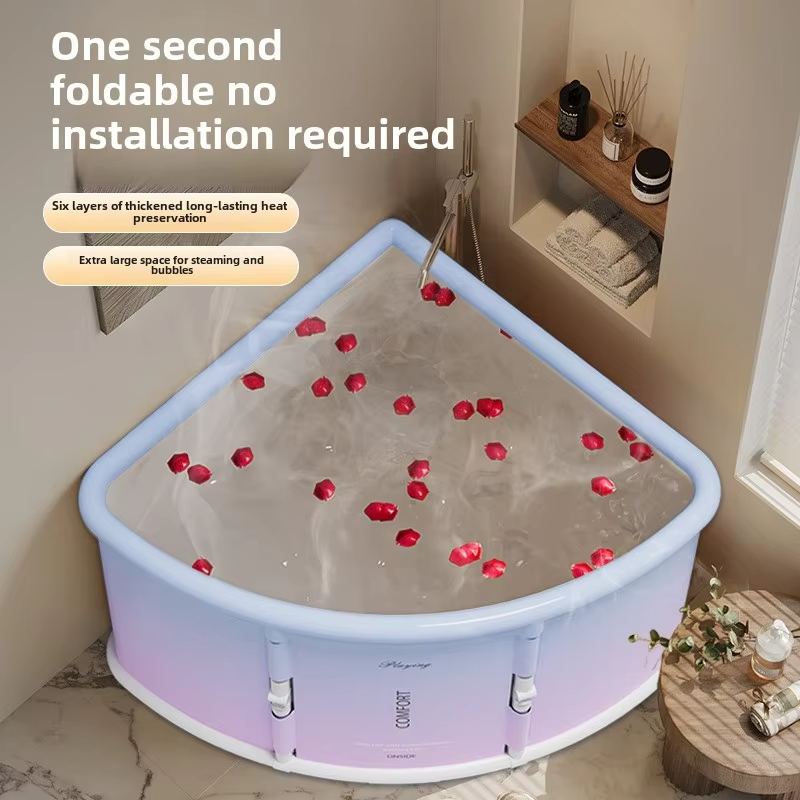 Triangular Portable Folding Bath Tub – Full Body Adult Soaking Bathtub with Space-Saving Foldable Design for Home Spa, Hot Baths and Relaxation
