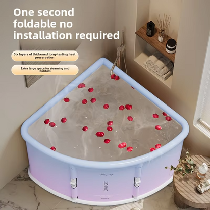 Triangular Portable Folding Bath Tub – Full Body Adult Soaking Bathtub with Space-Saving Foldable Design for Home Spa, Hot Baths and Relaxation