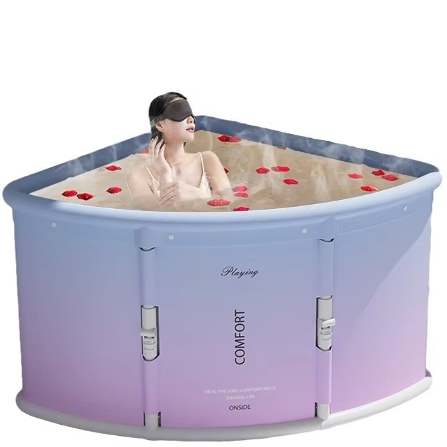 Triangular Portable Folding Bath Tub – Full Body Adult Soaking Bathtub with Space-Saving Foldable Design for Home Spa, Hot Baths and Relaxation