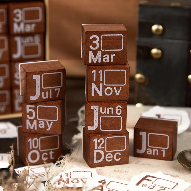 Vintage Planner Stamp Set – Daily, Weekly and Monthly Wooden Date Stamps for Journaling, Scrapbooking, Bullet Planners and Creative Stationery