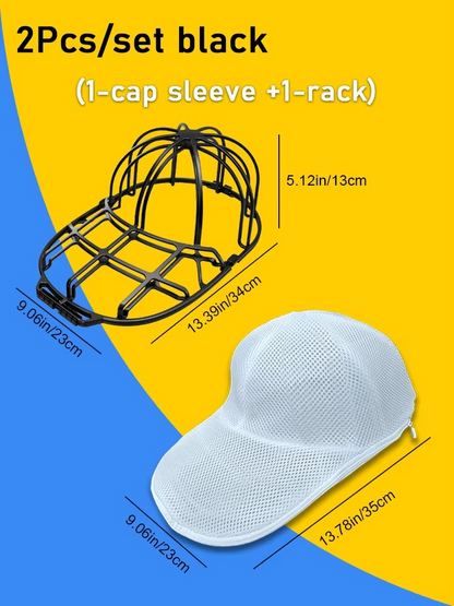 Baseball Cap Washer Cage - Rigid Hat Frame plus Mesh Wash Bag, Holds a Cap's Shape in the Washing Machine or Dishwasher
