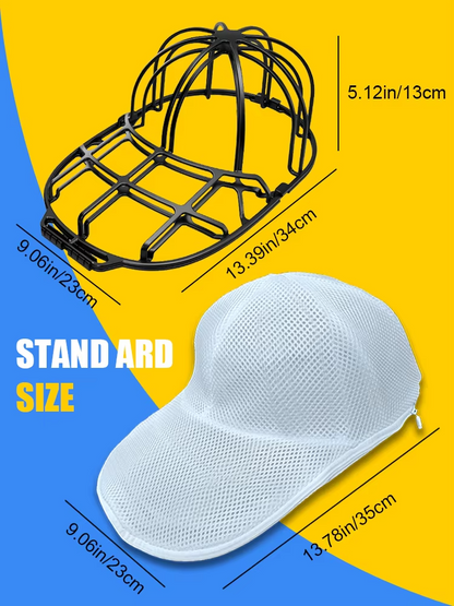Baseball Cap Washer Cage - Rigid Hat Frame plus Mesh Wash Bag, Holds a Cap's Shape in the Washing Machine or Dishwasher