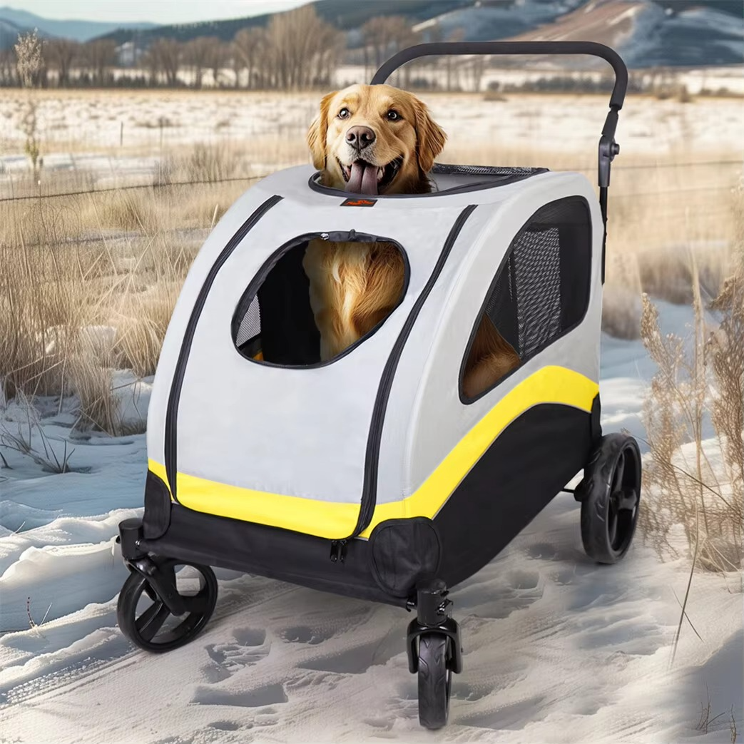 Collapsible Foldable Pet Stroller – 2-in-1 Dog & Cat Pushchair with Convertible Travel Crate and Car Seat for Small Pets