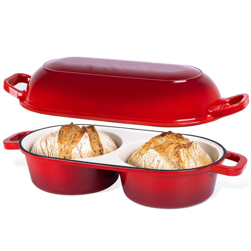Enameled Cast Iron Bread Oven – 16.5cm Double Round Dutch Oven with Non-Stick Surface for Sourdough, Artisan Loaves and Home Baking
