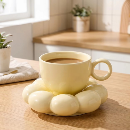 Sunflower Ceramic Coffee Mug Set – 6oz Floral Cup and Saucer with Aesthetic Design for Coffee, Tea, Home, Office and Decorative Gifting