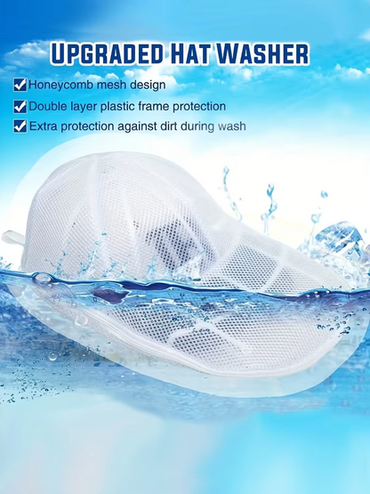 Baseball Cap Washer Cage - Rigid Hat Frame plus Mesh Wash Bag, Holds a Cap's Shape in the Washing Machine or Dishwasher