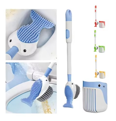 Whale-Shaped Toilet Brush – 360° Cleaning Brush with Silicone Head, Hanging Hole & Wall-Mounted Design for Easy Bathroom Cleaning