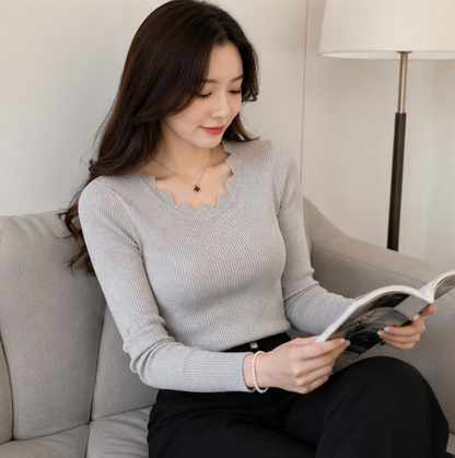 Slim Fit Knit Sweater – Women’s Butterfly Neck Long Sleeve Pullover for Elegant Autumn Winter Fashion