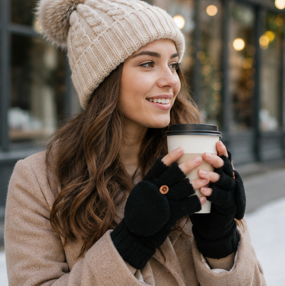 Smart Winter Flip Mittens – Knitted Fingerless Convertible Gloves for Men and Women with Warm Thermal Protection