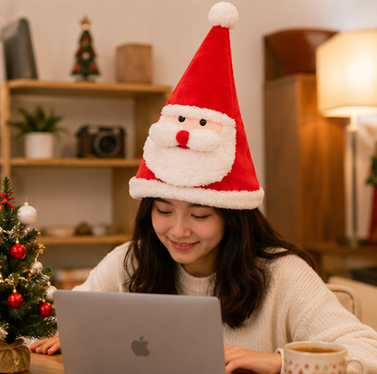 Soft Kawaii Plush Christmas Hat Toy – Electric Light-Up Moving Plush Doll with Animated Motion for Holiday Decor, Kids Gifts and Festive Christmas Fun