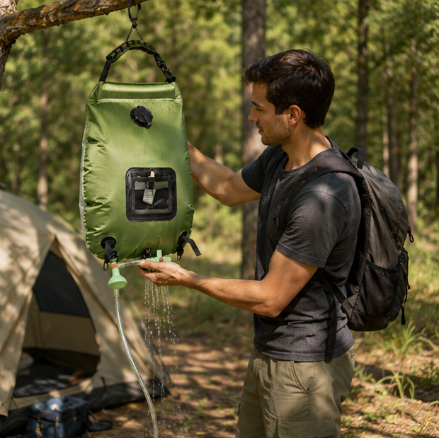 Solar Camping Shower Bag-20L Portable Outdoor Water Heating System with Hose and Shower Head for Travel Adventures