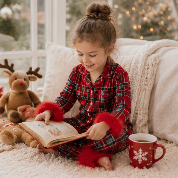 Toddler Christmas Pajama Set – Santa Claus Snowflake Sleepwear with Cozy Fur Trim for Holiday Family Photos and Winter Comfort