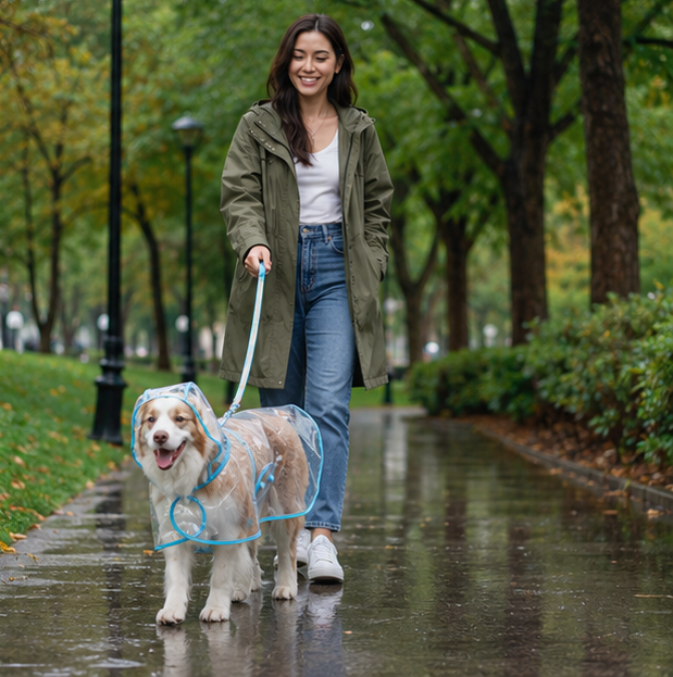 Transparent Hooded Pet Raincoat - Waterproof Puppy and Dog Rainwear Jacket for Outdoor Walks, Travel and All-Weather Protection