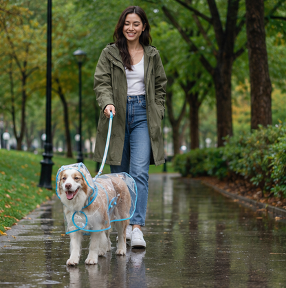 Transparent Hooded Pet Raincoat - Waterproof Puppy and Dog Rainwear Jacket for Outdoor Walks, Travel and All-Weather Protection