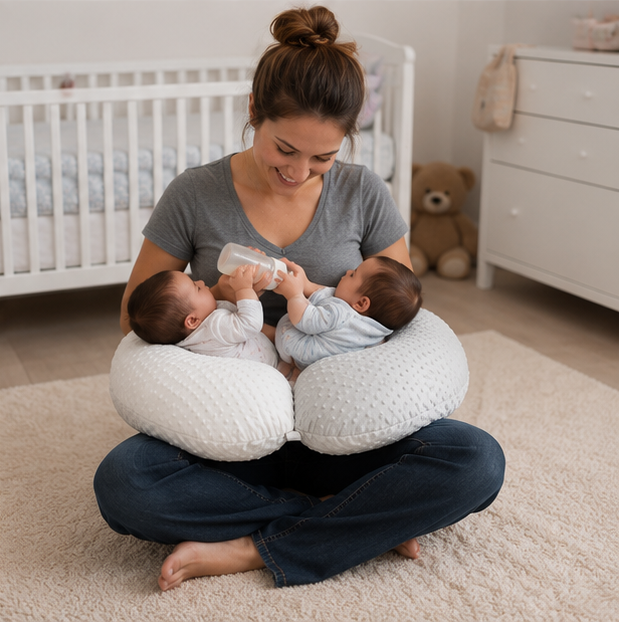 Twin Nursing Pillow Cushion - Multifunctional Baby Feeding Support Pillow with Anti-Spit Design for Comfortable Breastfeeding