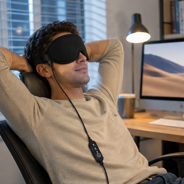 USB Heated Eye Mask – Vibration Eye Massager for Warm Compress, Sleep Support and Eye Strain Relief