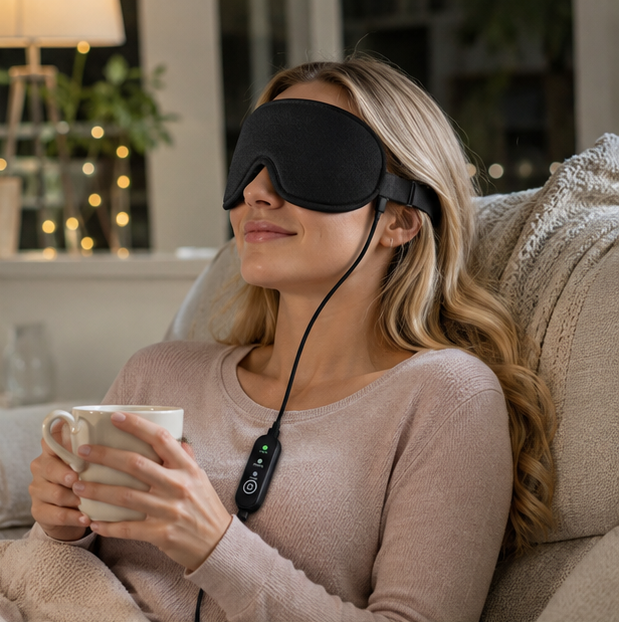 USB Heated Eye Mask – Vibration Eye Massager for Warm Compress, Sleep Support and Eye Strain Relief