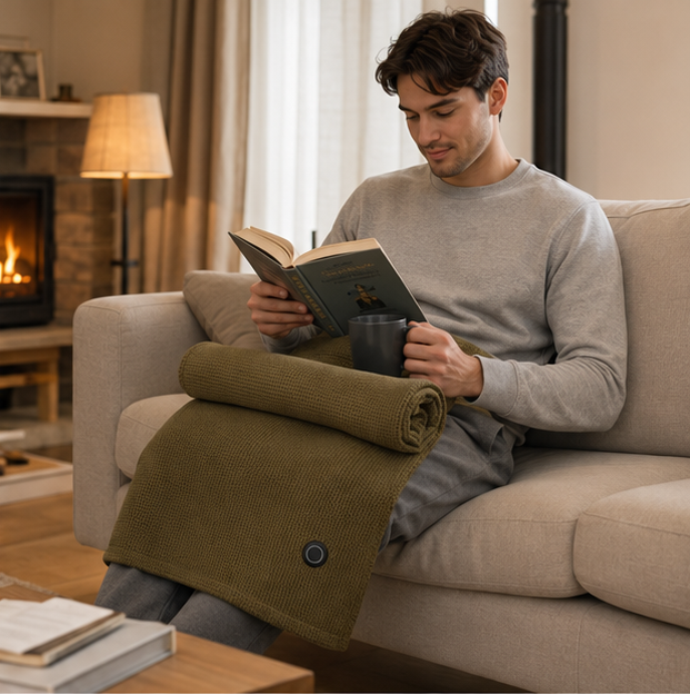 USB Heated Wearable Blanket - Portable Electric Shawl with Power Bank for Home Office and Winter Comfort