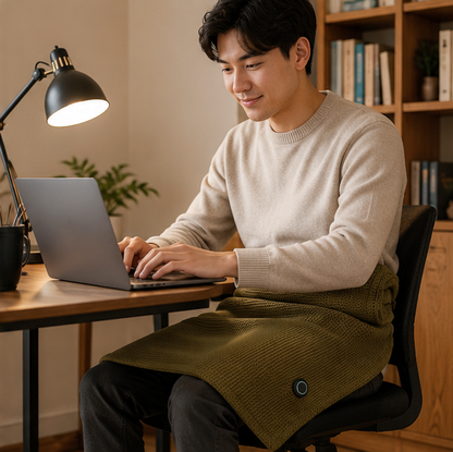 USB Heated Wearable Blanket - Portable Electric Shawl with Power Bank for Home Office and Winter Comfort