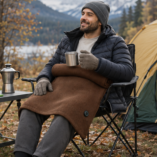 USB Heated Wearable Blanket - Portable Electric Shawl with Power Bank for Home Office and Winter Comfort