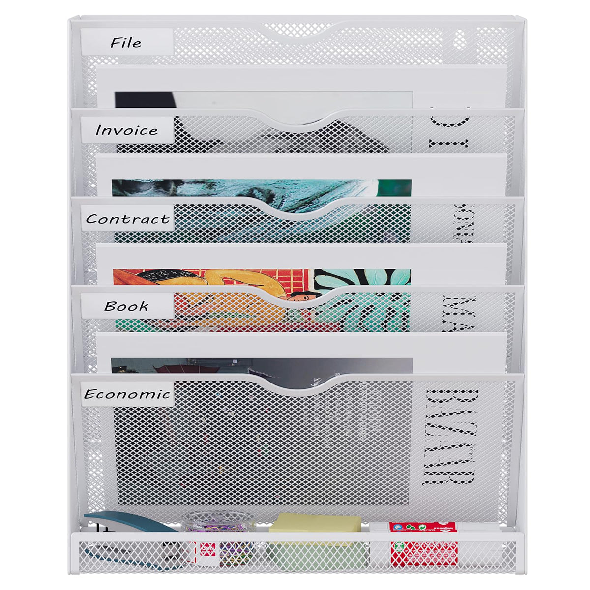 Mesh File Organizer – 5-Tier Desktop and Wall Mount Document Holder for Letters, Mail, Files and Office Organization