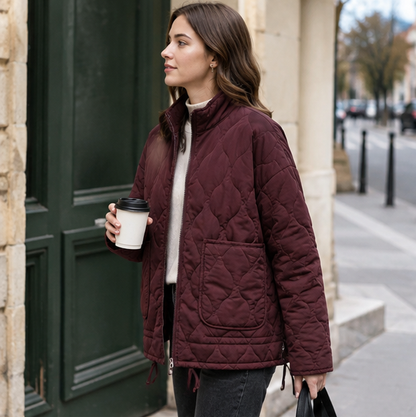Vintage Quilted Padded Jacket – Women’s High Collar Winter Coat with Large Pockets for Warm Everyday Outerwear
