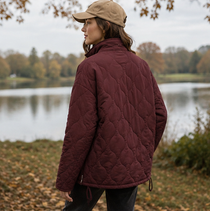 Vintage Quilted Padded Jacket – Women’s High Collar Winter Coat with Large Pockets for Warm Everyday Outerwear
