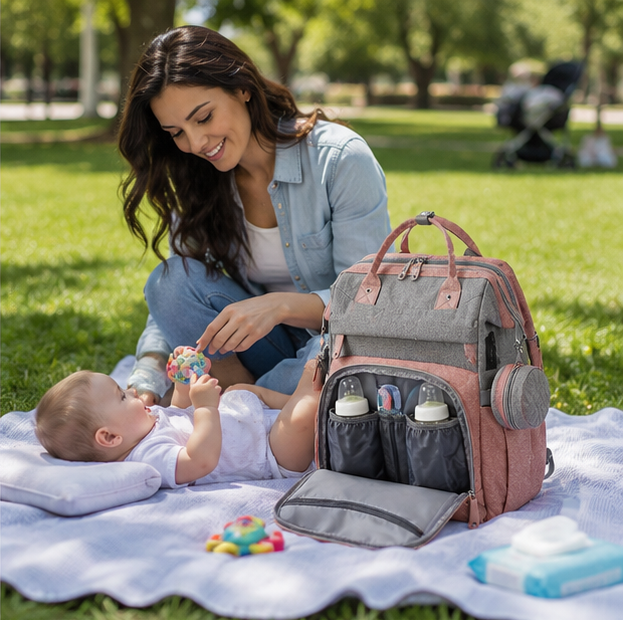 Waterproof Diaper Backpack - Large Capacity Baby Bag with Insulated Bottle Pockets for Moms, Travel and Nursery Organization