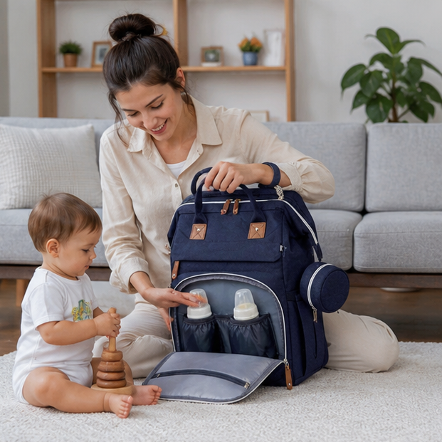 Waterproof Diaper Backpack - Large Capacity Baby Bag with Insulated Bottle Pockets for Moms, Travel and Nursery Organization