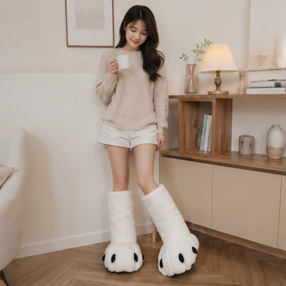 Women's Bear Paw Winter Boots - Plush High Top House Slippers for Cozy Indoor Warmth