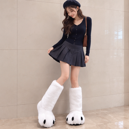 Women's Bear Paw Winter Boots - Plush High Top House Slippers for Cozy Indoor Warmth